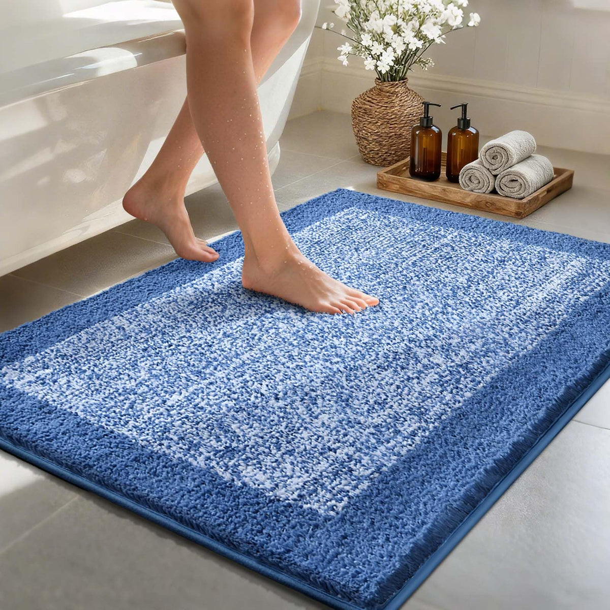 Long 2x4 Ft (48''x24'') Bathroom Rugs, Non Slip Washable Bath Mat Grey