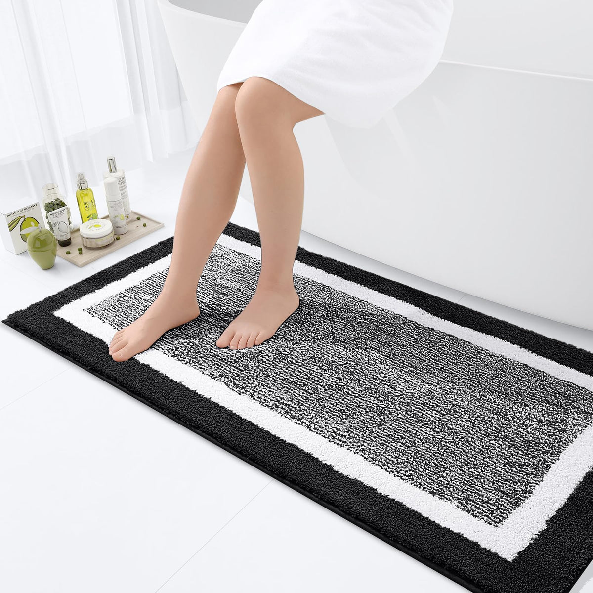 OLANLY Small Bathroom Rugs 24x16, Soft Absorbent Microfiber Bath Rugs, Grey