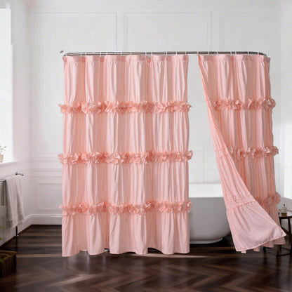 Homechoice Decor Peach Ruffle Shower Curtain for Master Bathroom