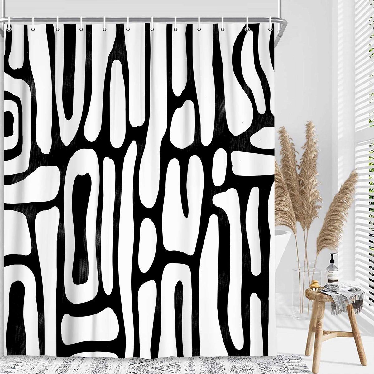 Bondjos Abstract Sage Green Shower Curtain,Boho Modern Geometric Line Art Decor,Abstract Minimalist Farmhouse Style Shower Curtain for Bathroom，Waterproof Polyester Fabric Bathroom Curtain,72x72 Inch