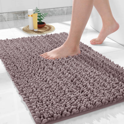 Yimobra Bathroom Rugs Non Slip Washable 32x20 Inch - Ultra Soft Absorbent Chenille Bath Mat, Quick Dry Shaggy Floor Carpet for Tub Shower, Gray Home Decor Accessories