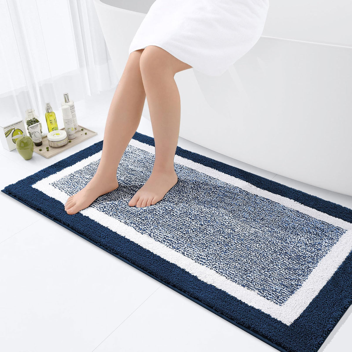 OLANLY Small Bathroom Rugs 24x16, Soft Absorbent Microfiber Bath Rugs, Grey