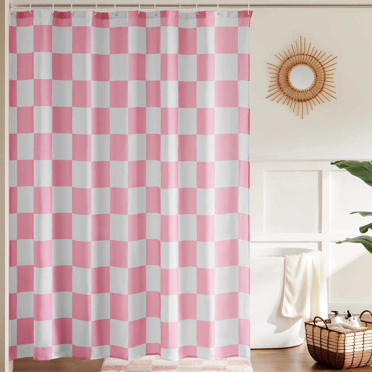 Ohocut Checkered Shower Curtain, Light Blue Shower Curtains for Bathroom, Cute Retro Checkboard Shower Curtain Vintage Aesthetic, Washable Fabric Bath Curtain 72''x72''