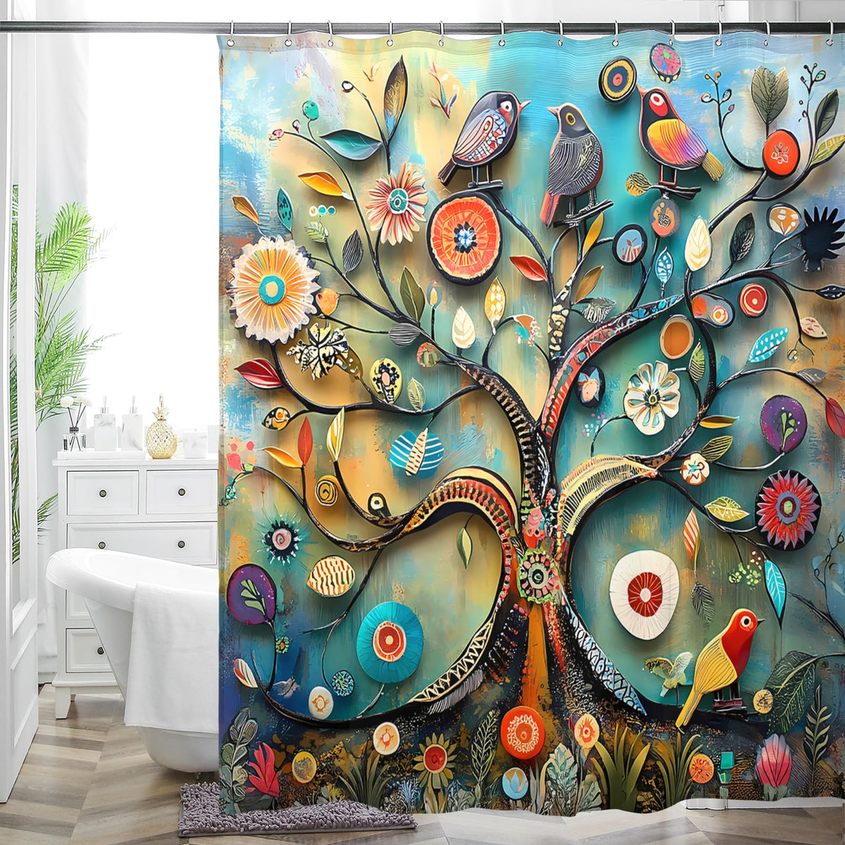Boho Shower Curtain 72"x72" Water Repellent Polyester Fabric