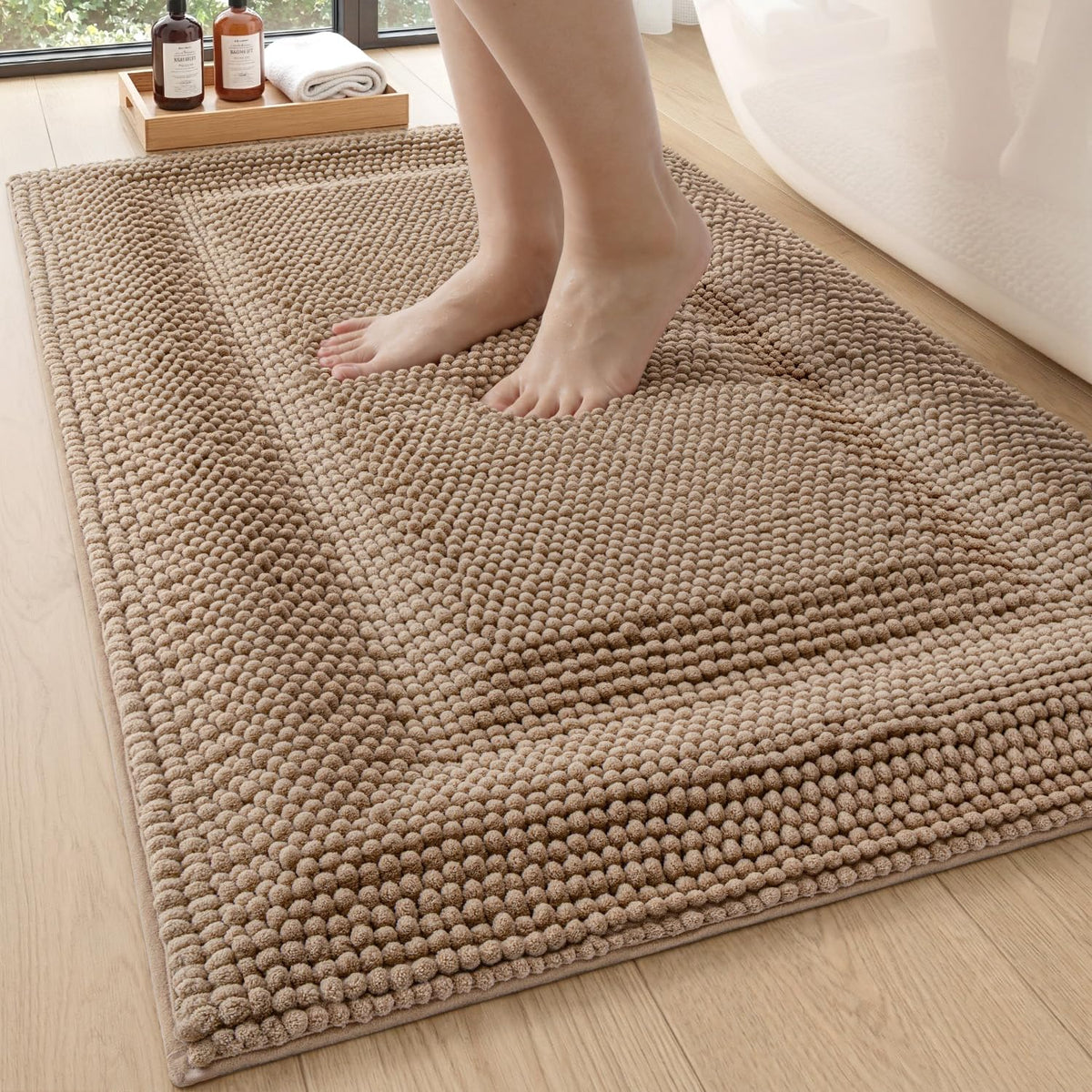 DEXI Bathroom Rugs 36x24, Non Slip Washable Chinelle Bath Mat, Taupe