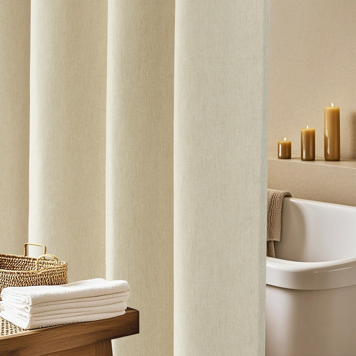 Seenus Linen Look Farmhouse Thick Fabric Shower Curtain Brown, Faux Linen Textured Country Rustic Shower Curtains Water-Resistant, 72 x 72 Inch Tan Taupe Heavyweight Shower Curtain for Bathroom Hotel