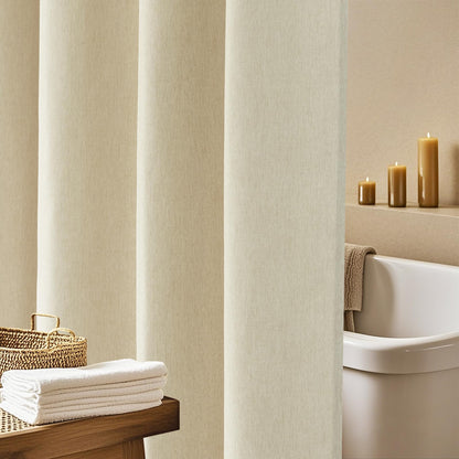 Seenus Linen Look Farmhouse Thick Fabric Shower Curtain Brown, Faux Linen Textured Country Rustic Shower Curtains Water-Resistant, 72 x 72 Inch Tan Taupe Heavyweight Shower Curtain for Bathroom Hotel
