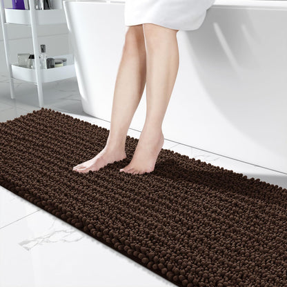 Yimobra Bathroom Rugs Non Slip Washable 32x20 Inch - Ultra Soft Absorbent Chenille Bath Mat, Quick Dry Shaggy Floor Carpet for Tub Shower, Gray Home Decor Accessories