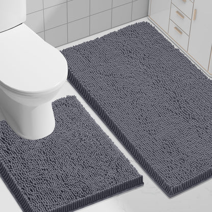Smiry Chenille Bathroom Rugs Sets 2 Piece (30x20+24x16, Black)