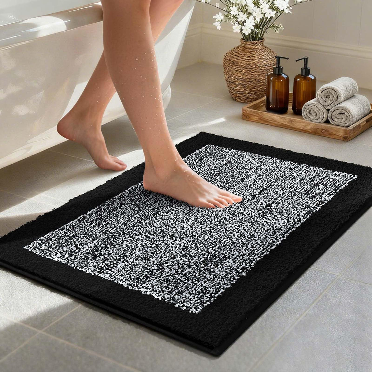 Long 2x4 Ft (48''x24'') Bathroom Rugs, Non Slip Washable Bath Mat Grey
