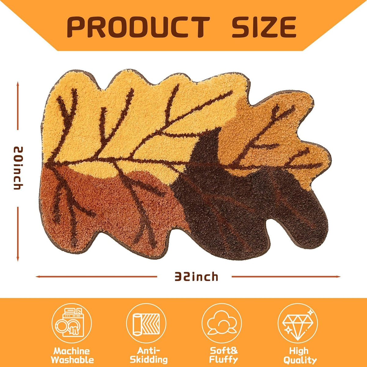 DEXDE Fall Bathroom Rugs 20x32 Cute Maple Leaf Bath Mat, Yellow/Brown/Rust