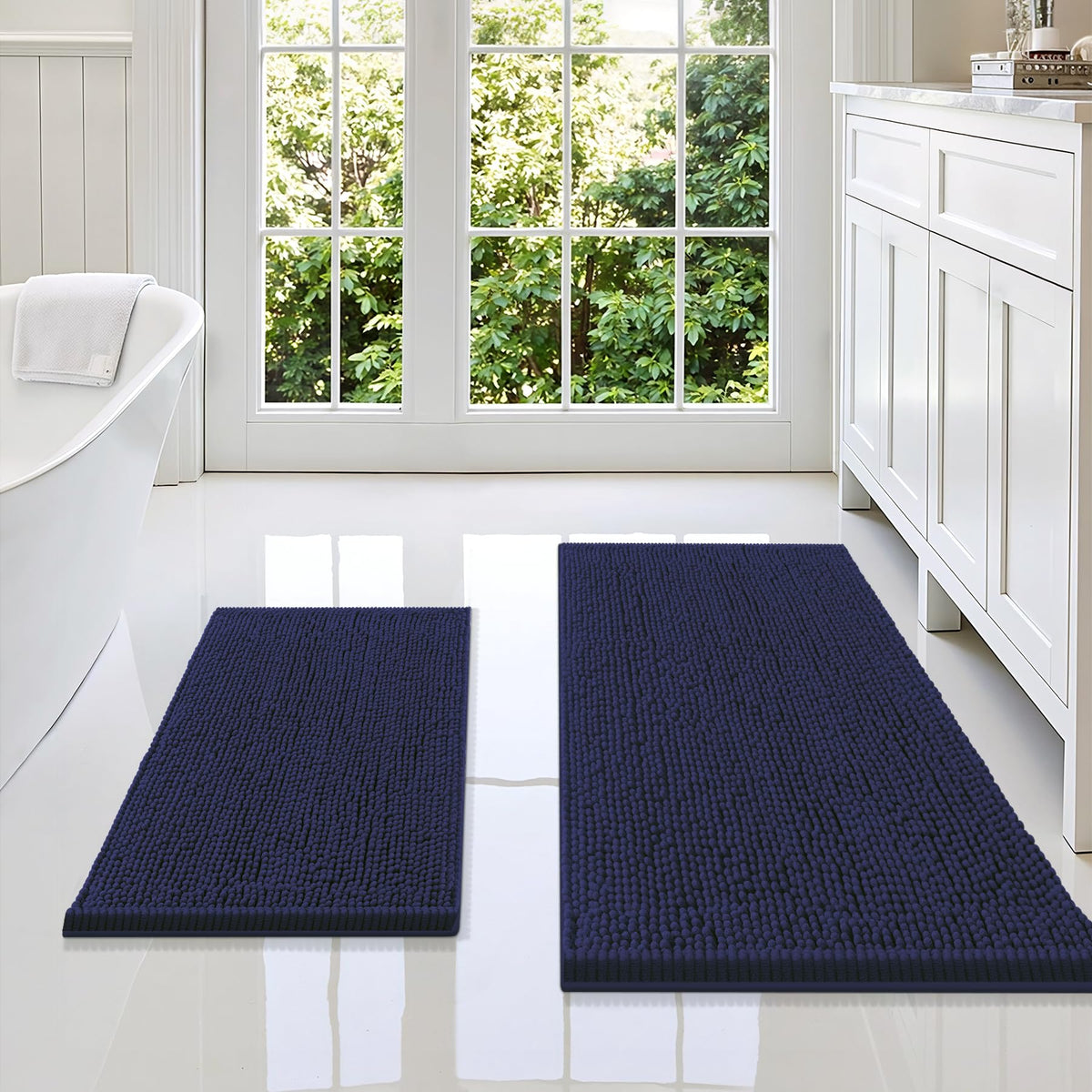 Smiry Chenille Bathroom Rugs Sets 2 Piece (30x20+24x16, Black)