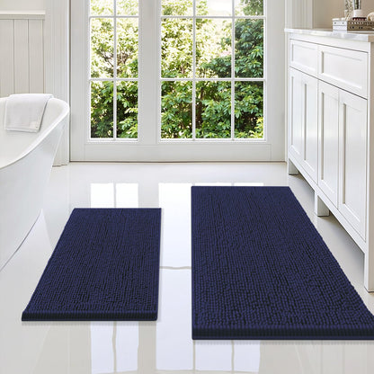 Smiry Chenille Bathroom Rugs Sets 2 Piece (30x20+24x16, Black)