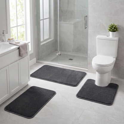 Bathroom Rugs Set 2 Piece Non Slip Soft Absorbent Plush Bath Mats(Black)