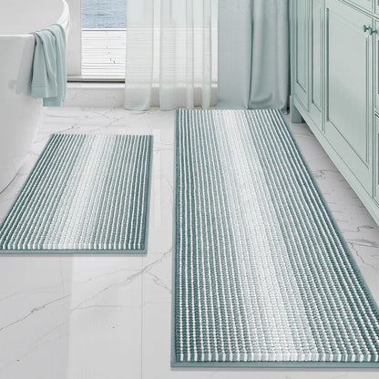 BSICPRO Bathroom Rugs Sets 2 Piece, Non Slip Striped Bath Mats, Fog Blue