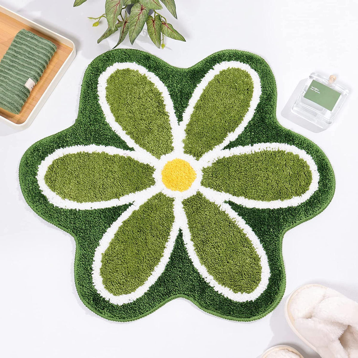 TRUEDAYS Flower Bathroom Rug, Round Non-Slip Bath Mat, 23.6"x23.6", Pink