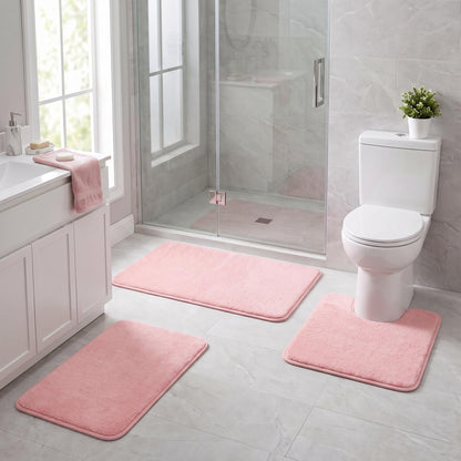 Bathroom Rugs Set 2 Piece Non Slip Soft Absorbent Plush Bath Mats(Black)