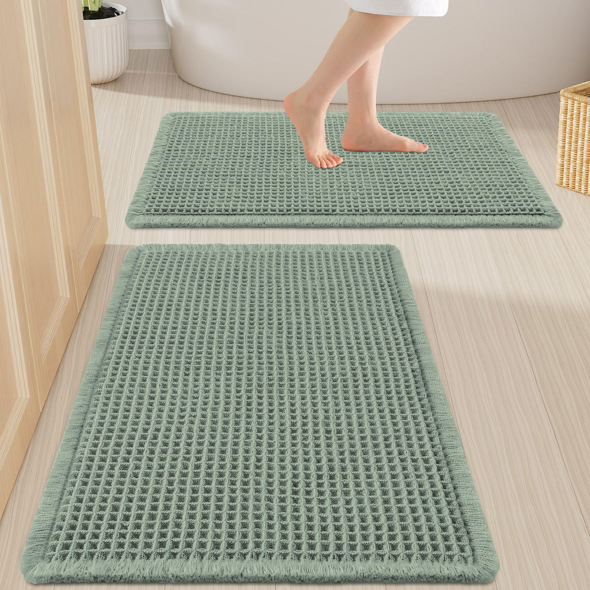 Smiry Waffle Bathroom Rugs Sets 2 Piece (30x20+24x16, Brown)