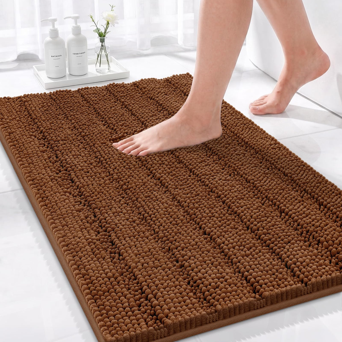 Bcoimo Bath Rug Mat,48x24 High Absorbent Latte Long Bathroom Runner Rugs