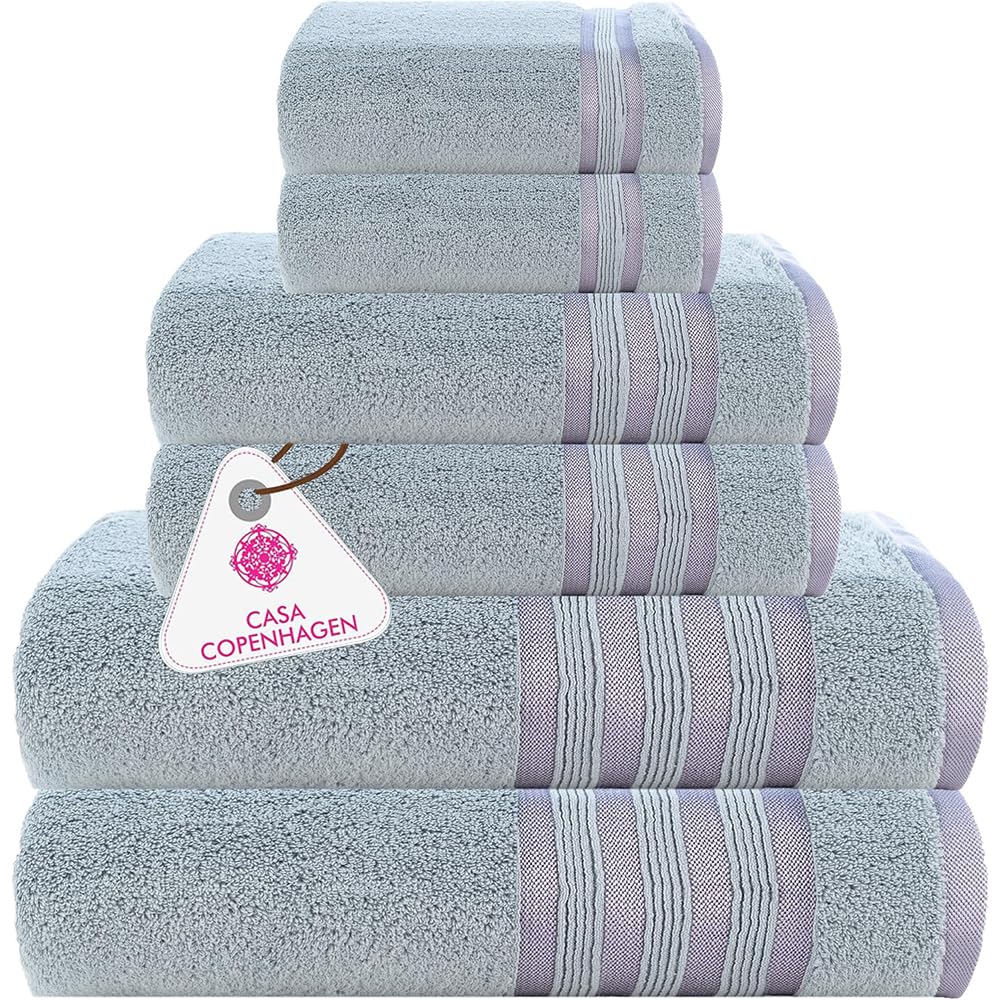 CASA COPENHAGEN Solitaire 6 Pieces Towel Set- Midnight Black, 600 GSM 2 Bath Towel 2 Hand Towel 2 Washcloth, Designed in Denmark Made of Soft Egyptian Cotton for Bathroom, Kitchen & Shower