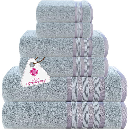 CASA COPENHAGEN Solitaire 6 Pieces Towel Set- Midnight Black, 600 GSM 2 Bath Towel 2 Hand Towel 2 Washcloth, Designed in Denmark Made of Soft Egyptian Cotton for Bathroom, Kitchen & Shower