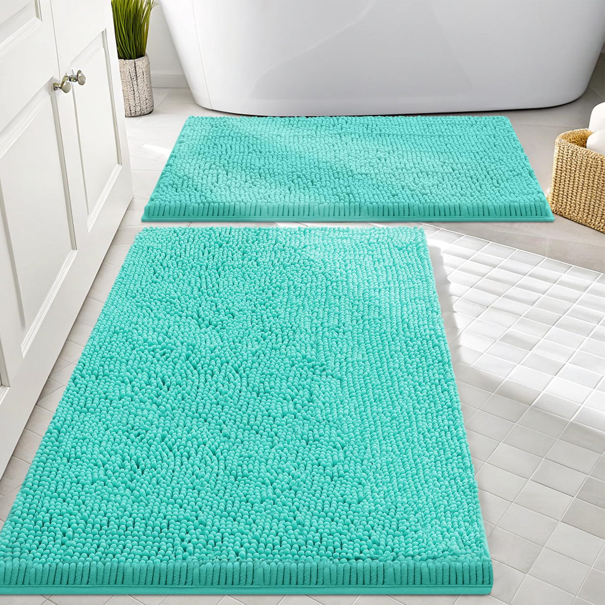 Smiry Chenille Bathroom Rugs Sets 2 Piece (30x20+24x16, Black)