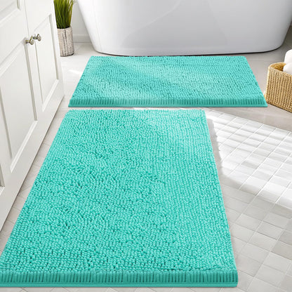 Smiry Chenille Bathroom Rugs Sets 2 Piece (30x20+24x16, Black)