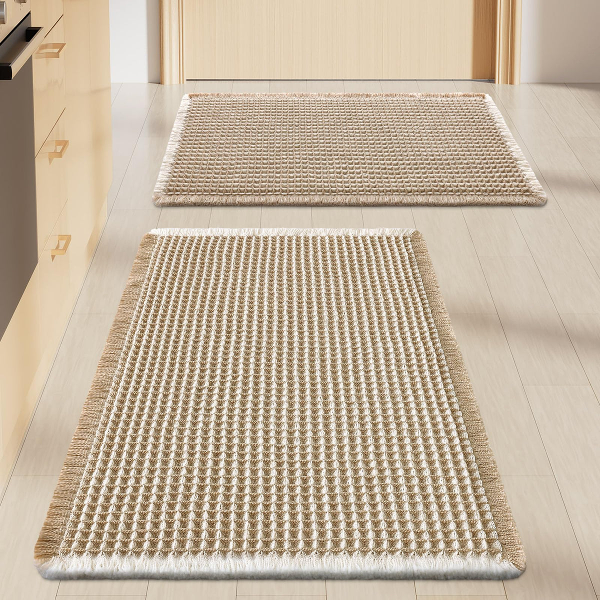 Smiry Waffle Bathroom Rugs Sets 2 Piece (30x20+24x16, Brown)
