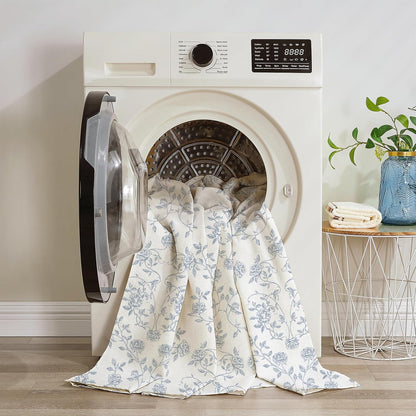 MitoVilla Vintage Farmhouse Blue Floral Poly-Cotton Shower Curtain, 72x72