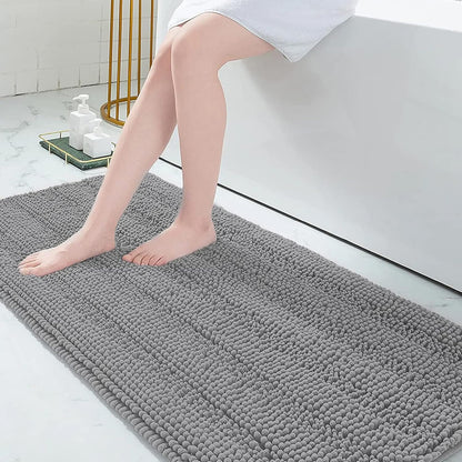 Grandaily Chenille Striped Bathroom Rugs 36x24, Extra Thick and Absorbent Bath Mats, Non-Slip Soft Plush Shaggy Shower Carpet, Machine Wash Dry, Bath Rug for Bathroom, (Large, Light Grey)