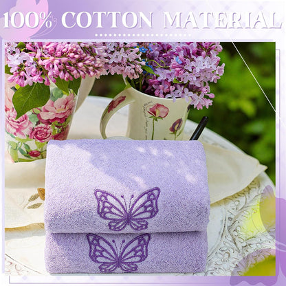 SmoothNovelty 2 Pcs Butterfly Hand Towels Purple Bathroom Decor 14x29 Inch