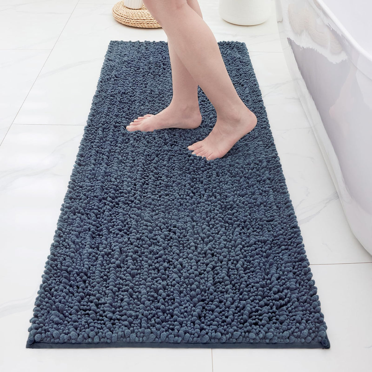 ILANGO Bathroom Rugs Light Grey 44x24, Soft Absorbent Chenille Bath Rugs
