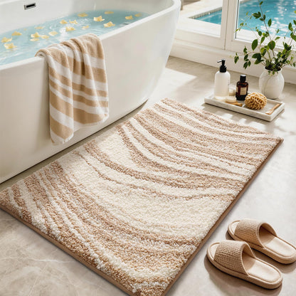Color&Geometry Marble Bath Mat, 24"x36",Khaki Wave Bathroom Rug
