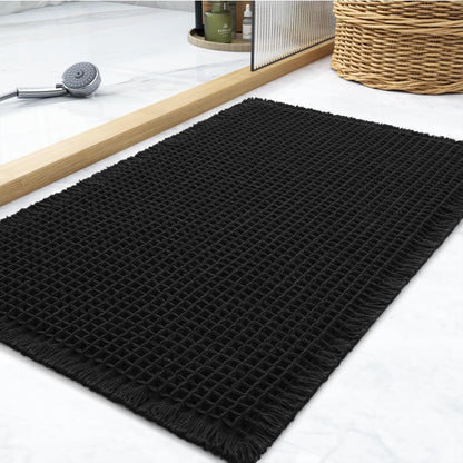 tchdio Waffle Bath Mat-Runner Rug, Super Absorbent Non Slip Bath Mats for Bathroom Machine Washable Long Rugs with Tassels, Bath Rugs for Bathroom Floor Beside Tub, 2' x 6'