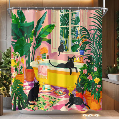 Accnicc Cute Cat Shower Curtain Funny Fun Cool Cats Monet Shower Curtains for Bathroom Water Lilies Waterproof Fabric Bath Curtain Decor 72 X 72 Inch