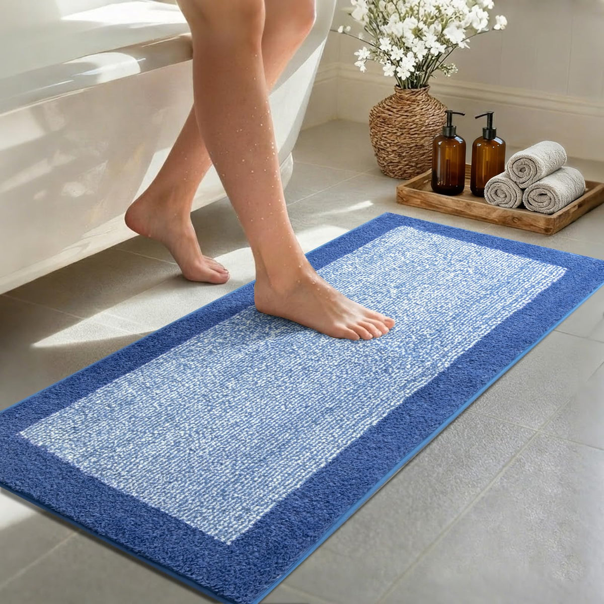Long 2x4 Ft (48''x24'') Bathroom Rugs, Non Slip Washable Bath Mat Grey