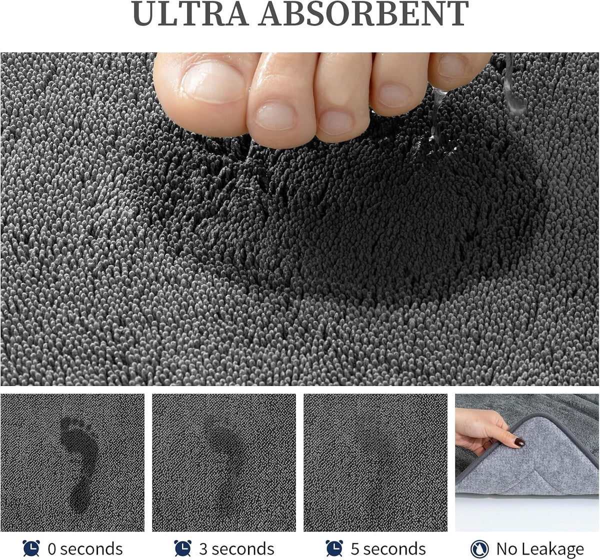 YIHOUSE 2-Piece Towel-Like Memory Foam Bathroom Rug Set, Dark Grey