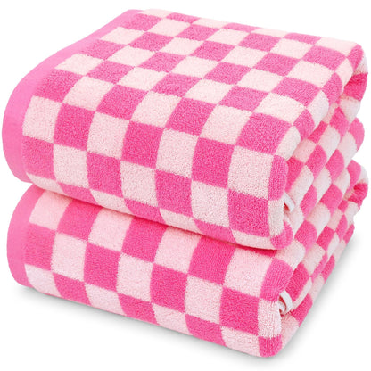 Jacquotha Black and White Checkered Cotton Bath Towels Set of 2