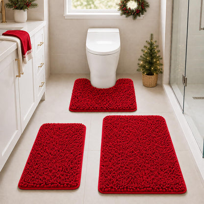 Bathroom Rugs Set Non Slip 3 Piece Bath Mat Washable Chenille Bath Rugs with PVC Backing Bath Carpet,Absorbent Bathroom Mats with Toilet Rug,Bath Mats for Bathroom,Bedroom, Kitchen,Tub,Home Decor