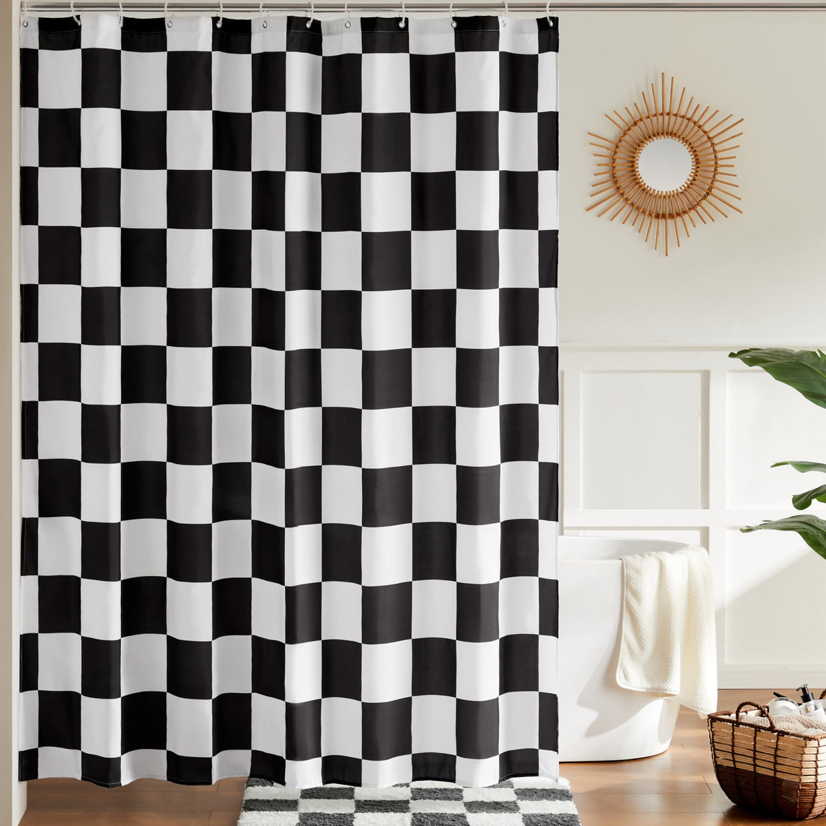 Ohocut Checkered Shower Curtain, Light Blue Shower Curtains for Bathroom, Cute Retro Checkboard Shower Curtain Vintage Aesthetic, Washable Fabric Bath Curtain 72''x72''