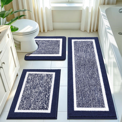 Pauwer Bathroom Rugs 3 Piece Set, Non Slip Washable Bath Mat, Dark Grey