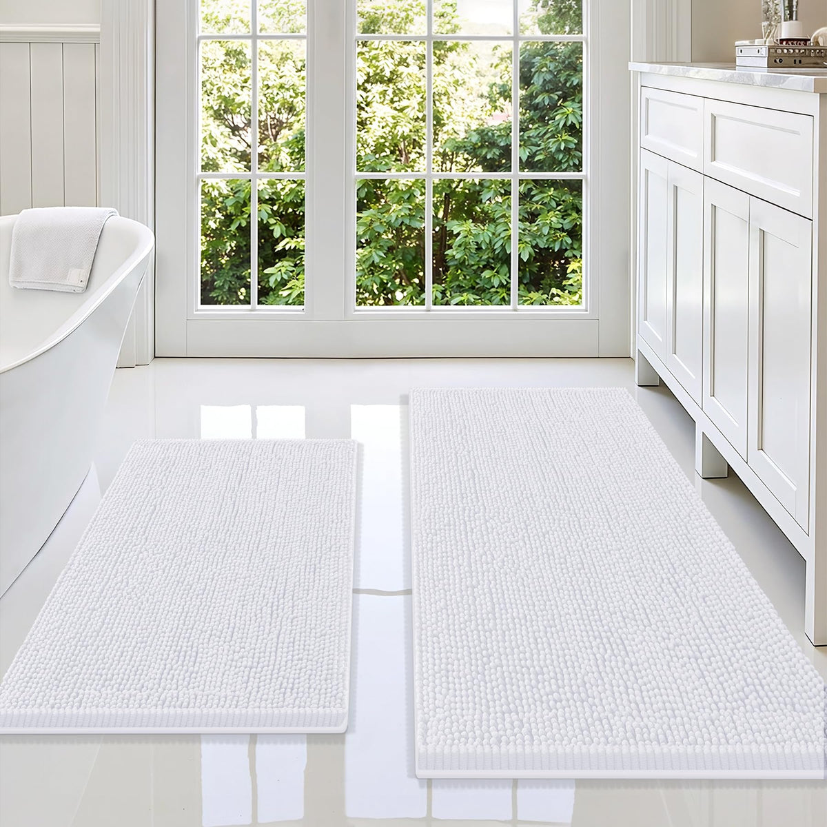 Smiry Chenille Bathroom Rugs Sets 2 Piece (30x20+24x16, Black)