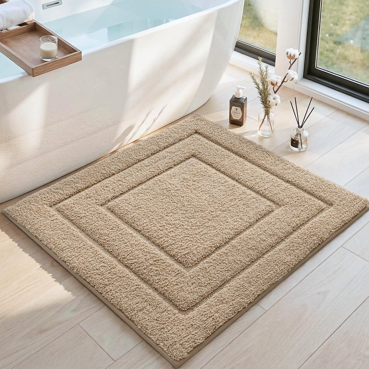 DEXI Bathroom Rugs 36x24, Non-Slip and Absorbent Bath Mat, Beige