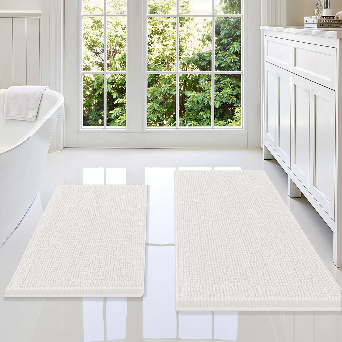 Smiry Chenille Bathroom Rugs Sets 2 Piece (30x20+24x16, Black)