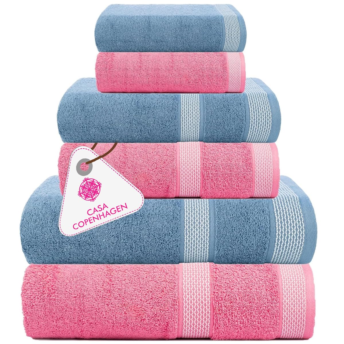 CASA COPENHAGEN Solitaire 6 Pieces Towel Set- Midnight Black, 600 GSM 2 Bath Towel 2 Hand Towel 2 Washcloth, Designed in Denmark Made of Soft Egyptian Cotton for Bathroom, Kitchen & Shower