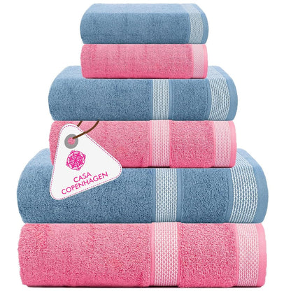CASA COPENHAGEN Solitaire 6 Pieces Towel Set- Midnight Black, 600 GSM 2 Bath Towel 2 Hand Towel 2 Washcloth, Designed in Denmark Made of Soft Egyptian Cotton for Bathroom, Kitchen & Shower