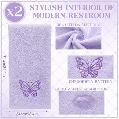 SmoothNovelty 2 Pcs Butterfly Hand Towels Purple Bathroom Decor 14x29 Inch