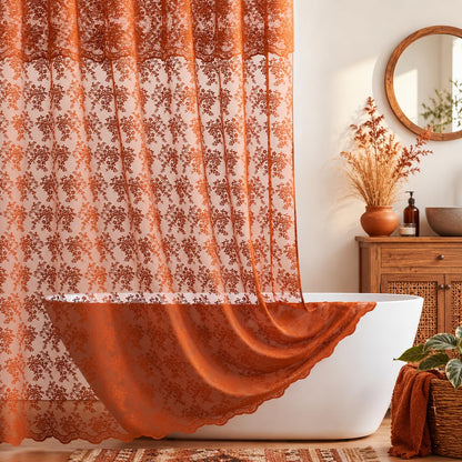 TUDECO Black Lace Shower Curtain with Valance, Gothic Style, 72 x 72 Inch