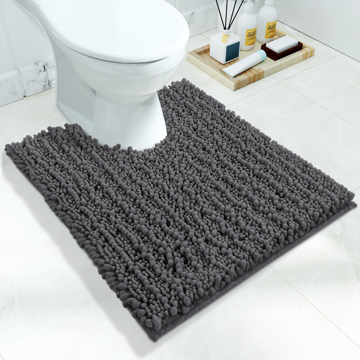 Yimobra Bathroom Rugs Non Slip Washable 32x20 Inch - Ultra Soft Absorbent Chenille Bath Mat, Quick Dry Shaggy Floor Carpet for Tub Shower, Gray Home Decor Accessories
