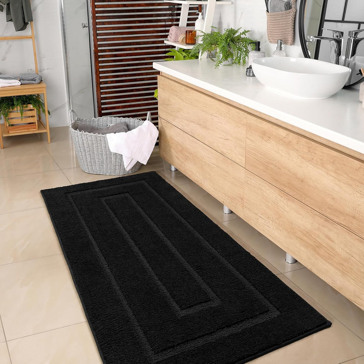HOMORE Black Bathroom Rug 24x60 Inch Soft Absorbent Bathroom Runner Rug